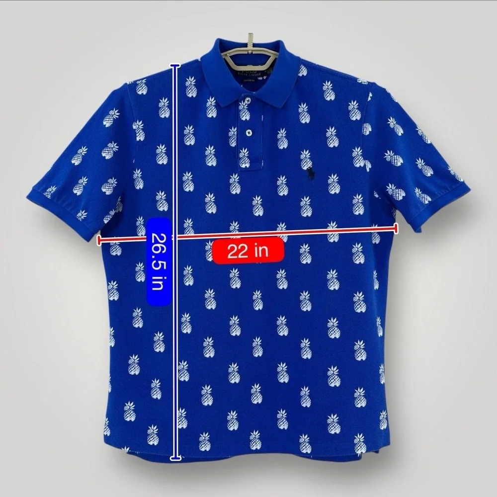 POLO RALPH LAUREN Polo Shirt Mens M‎ Classic Fit Allover Pineapple Black Pony